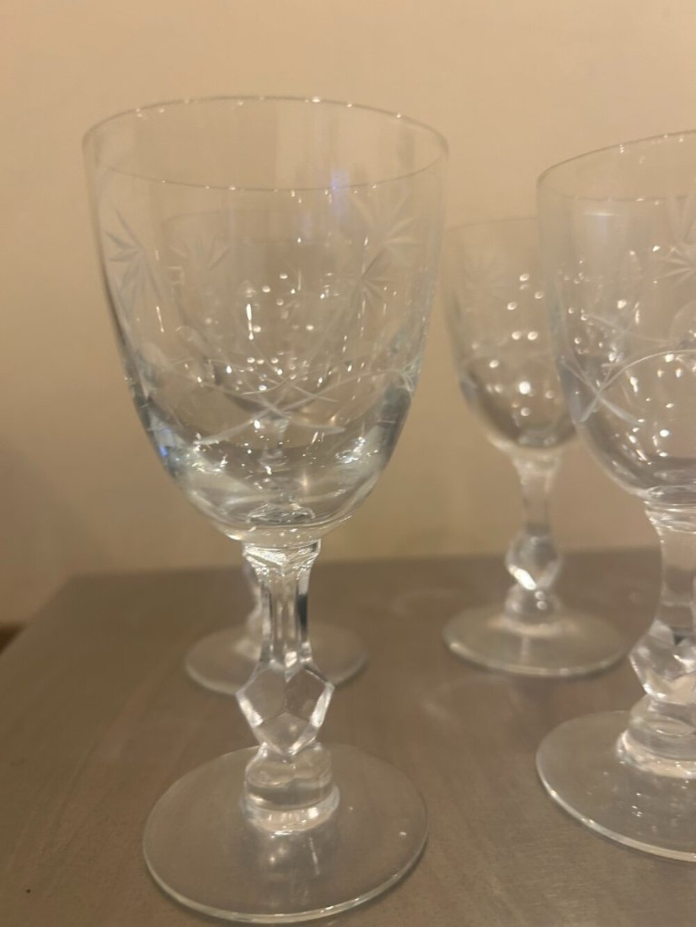 Vintage Crystal Wine Glasses Set of 6 – Etched Starburst Pinwheel Goblets